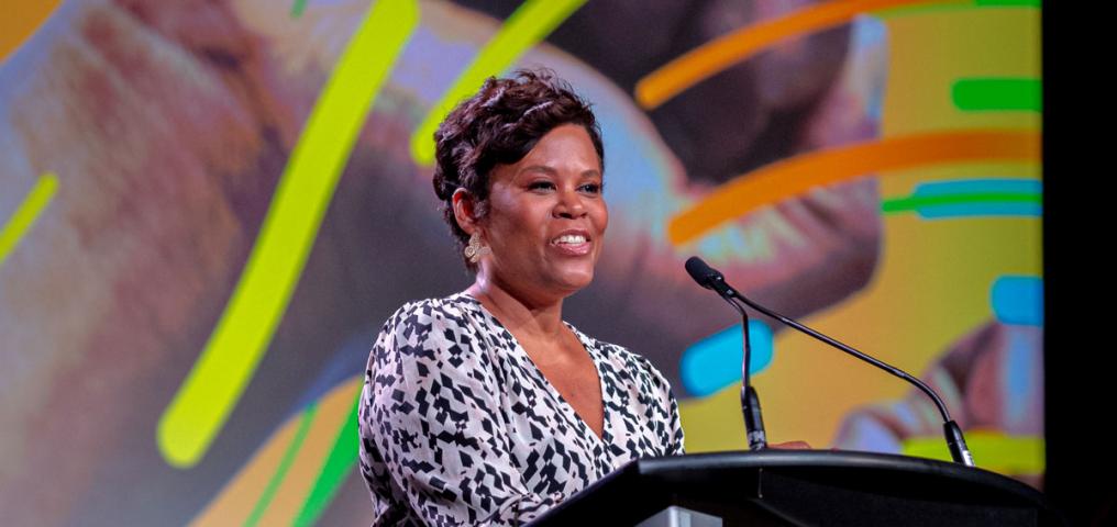 A speaker speaks at the National Black Canadian Summit