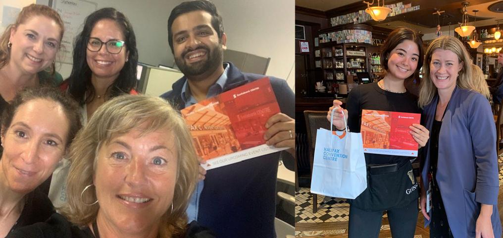 Our staff visiting neighbouring businesses to share our upcoming event list and some baked treats for staff from our kitchen.